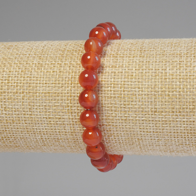 Carnelian Bracelet, Smooth Beads, 8mm Diameter, 18mm Length, Stretch