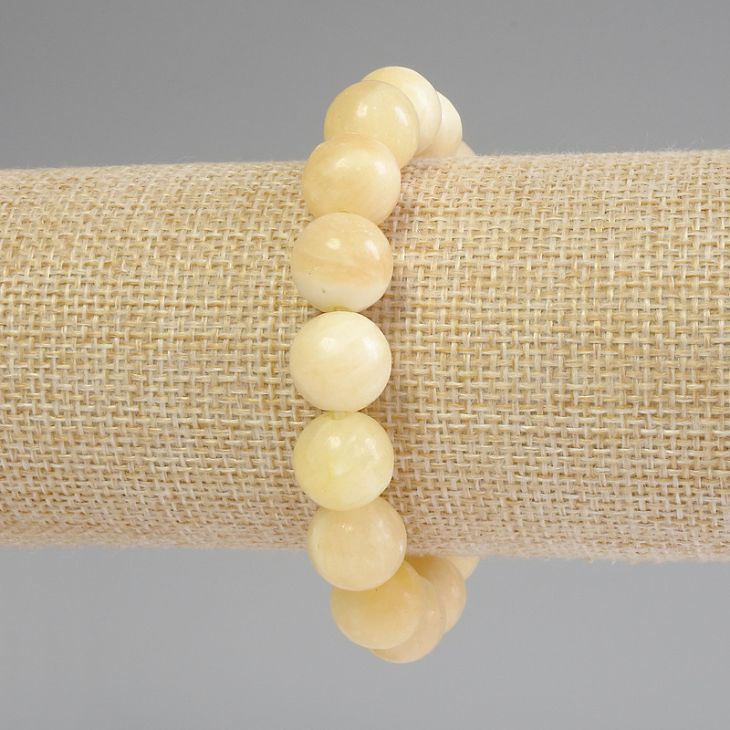 Yellow Agate Bracelet with Smooth Beads, 12 mm Diameter, length 18 mm +/- stretch