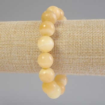 Yellow Agate Bracelet with Smooth Bead, 14 mm Diameter ±, 18 mm Length ± Stretch