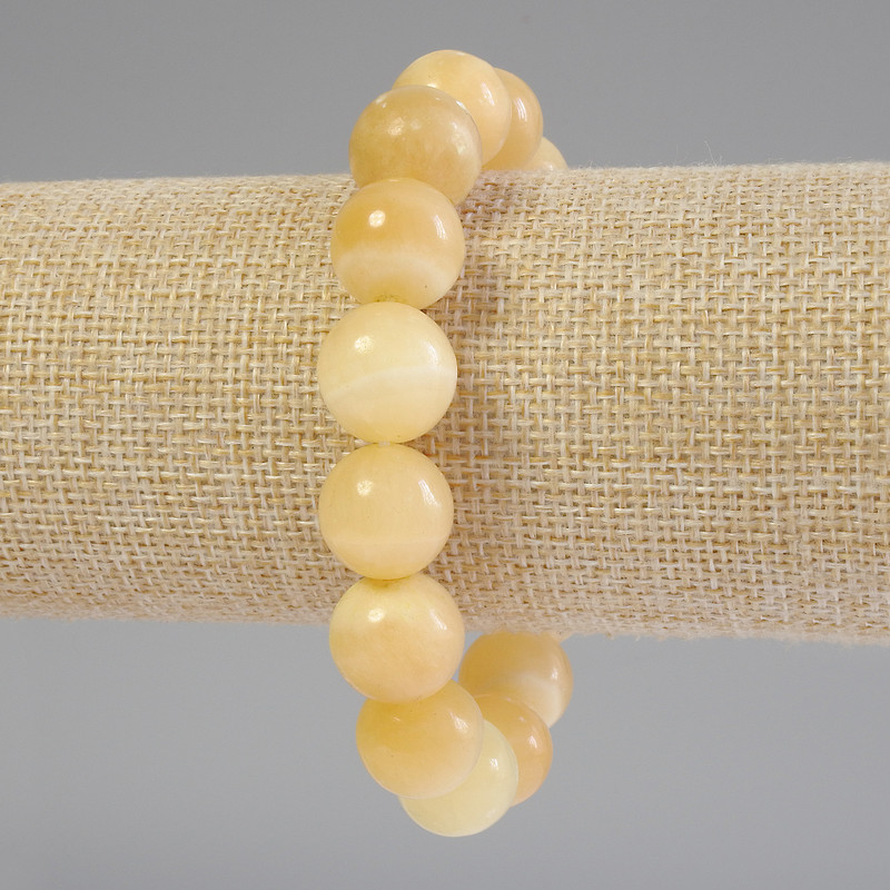 Yellow Agate Bracelet with Smooth Bead, 14 mm Diameter ±, 18 mm Length ± Stretch