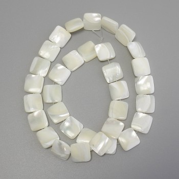 Square Mother-of-Pearl Beads, 12x12 mm diameter, 40 cm length on thread