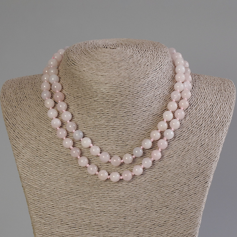 Pink Quartz Bead Necklace, 8 mm diameter, 80 cm length