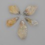 Faceted citrine pendant, assorted sizes 28-33×10-15 mm, silver-toned metal
