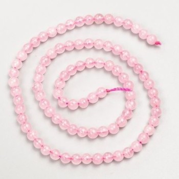 Pink Quartz Beads – Natural Stone, Smooth Round Beads, Diameter 4.5 mm, Length 38 cm on Thread