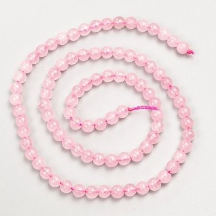 Pink Quartz Beads – Natural Stone, Smooth Round Beads, Diameter 4.5 mm, Length 38 cm on Thread