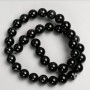 Beads on fishing line, natural stone black agate, smooth spheres, 10 mm diameter, 37 cm length ±