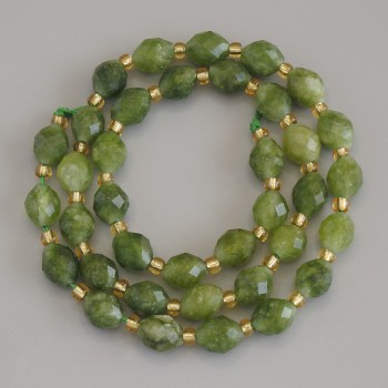 Jadeite Beads Faceted Seed, Diameter 8×6.5 mm, 3 mm Beads on Thread, Length 38 cm+