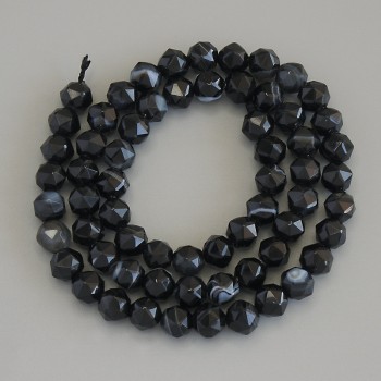 Agate Beads, Faceted, 6 mm Diameter, On a Thread, Length 36 cm