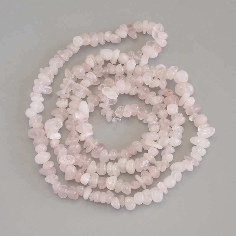 Pink Quartz Chip Beads, 7-10×5 mm, on Beading Thread, 80 cm Length