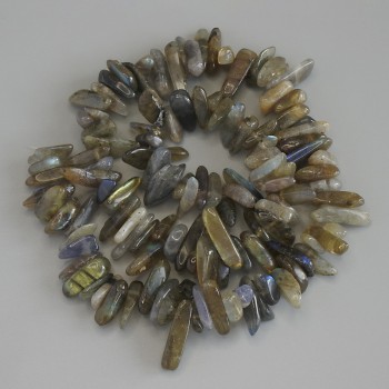 Labradorite chip-needle beads, diameter 12-17×3-5 mm ±, on thread, length 39 cm+