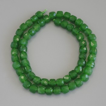 Chrysoprase beads, faceted cube, diameter about 6.5 mm, on thread, length 40 cm+