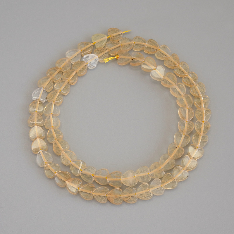 Citrine heart beads, 6x6x2 mm, on thread, length 39 cm