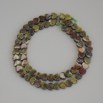 Dragon Blood Jasper Heart Beads, diameter 6x6x2 mm +/- on a thread, length 37 cm+