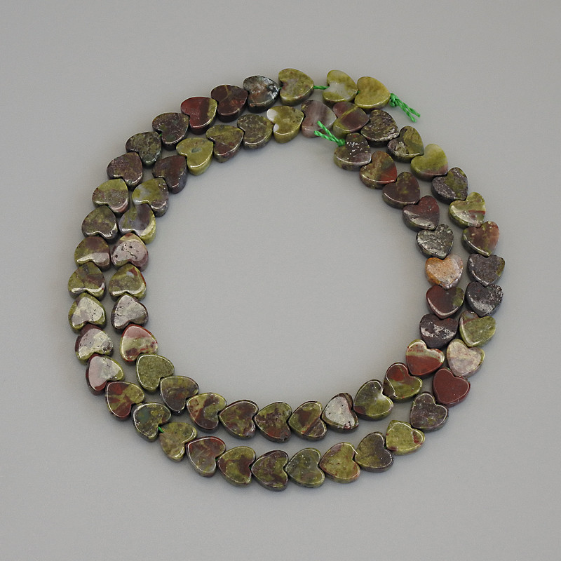 Dragon Blood Jasper Heart Beads, diameter 6x6x2 mm +/- on a thread, length 37 cm+