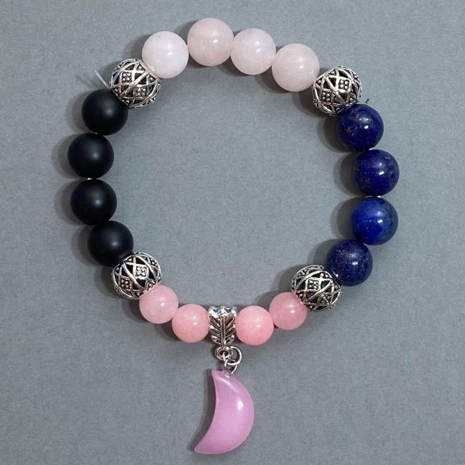 Bracelet Assorted Beads 10mm + 8mm with Metal Inserts, Stretch