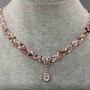 Tourmaline Bead Choker Cord with Faceted Bead 2mm, Width 6.5mm, Length 35mm, Extender Chain 5cm, Pink Crystal Pendant