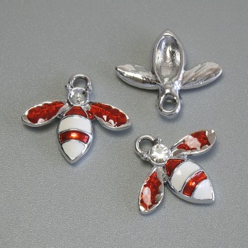 Pendant 'Insect' enamel silver-tone metal, diameter 15×16.5 mm, pack of 3 pcs