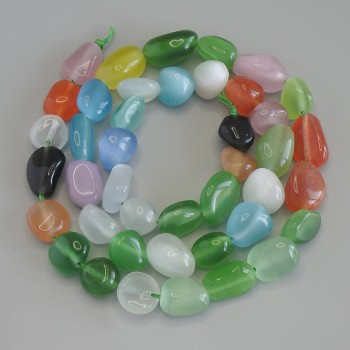 Multicolored Cat's Eye Faceted Beads, diameter 8–12×9 mm, length 41 cm on thread