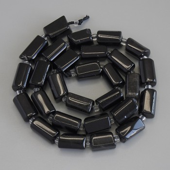 Beads Silvery Obsidian, Faceted, 12x7 mm ±, seed beads 3 mm ±, length 39 cm ± on thread