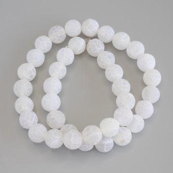 Beads Frosted White Agate, smooth round beads, 10 mm diameter, about 35 cm long on a thread