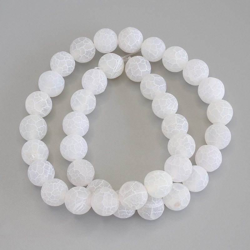 Beads Frosted White Agate, smooth round beads, 10 mm diameter, about 35 cm long on a thread