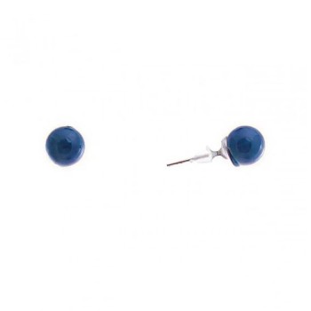 Lazurite Bead Stud Earrings (Pressed), Silver-Plated Metal, 8mm