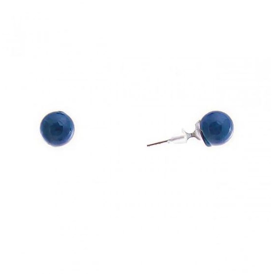 Lazurite Bead Stud Earrings (Pressed), Silver-Plated Metal, 8mm