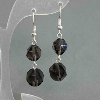 Smoky Topaz Faceted Earrings 10–12 mm, Length 48 mm