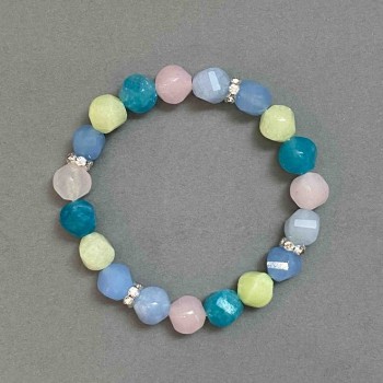 Bracelet 'Assorted Faceted Diamond', 10x9 mm diameter +/- with metal inserts, length 18 mm +/- stretch