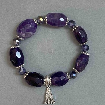 Faceted Amethyst Rondelle Bracelet, diameter 19-20×11-15 mm ±, with metal inserts, length 18 mm ±, stretch
