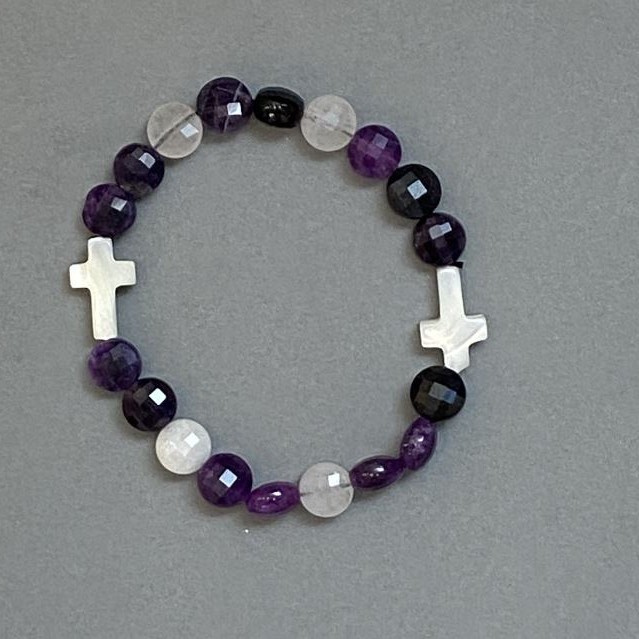 Bracelet Assorted Faceted Coin 8mm ± Cross 16x10mm ±, length 18mm ± Stretch