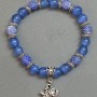 Bracelet with Aquamarine and Frosted Agate Beads, 8mm ±, with Metal Inlays, Length 18 cm ± Stretch