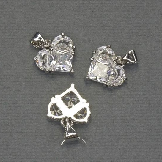 Heart Pendant with White Rhinestones in Silvery Metal, Diameter 10x12 mm ±, Length 17 mm ±