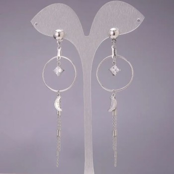 Discount! Xuping Earrings with White Stones 25x93 mm Rhodium