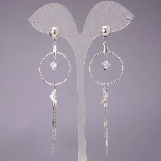 Discount! Xuping Earrings with White Stones 25x93 mm Rhodium