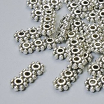 Spacer bead for three strands, size 15x6 mm, 5 mm ±, hole diameter 2 mm, silver metal color, 22 pcs