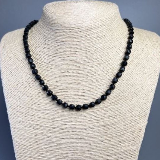 Black tourmaline necklace, natural gemstone, faceted cube, 7x7 mm diameter, 50 cm length
