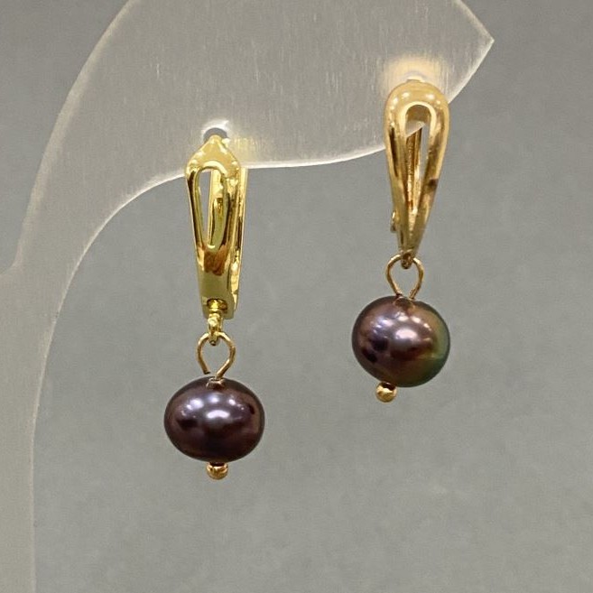 Earrings Freshwater Pearls Peacock Black, diameter 8 mm, length 25 mm