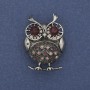 Owl Brooch-Pendant with Pink and Purple Crystals, Silver-Tone Metal 38x28mm+