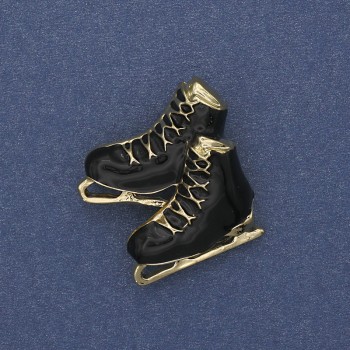 Skates brooch pendant with black enamel and gold-tone metal 23x32 mm+