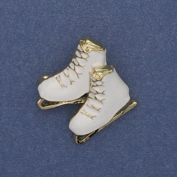 Brooch pendant Skates white enamel on gold-tone metal 23×32 mm+
