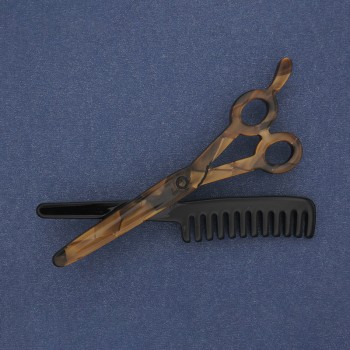 Brooch 'Scissors with Comb' Acrylic Silver Metal 70×44 mm+