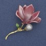 Brooch-pendant Flower, pink enamel, pearl, gold-tone metal 30x53mm+