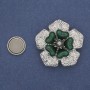Magnetic Brooch Green Flower Enamel Pearl Silver Metal 38mm+