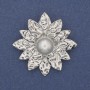 Flower Pearl Brooch Pendant Silvery Metal 40mm+