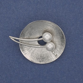 Accent Brooch with Pearls and Rhinestones, Silver-Tone Metal 32x40mm+
