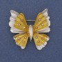 Butterfly brooch pendant, white and yellow enamel, iridescent crystals, gold-tone metal 39x42mm+