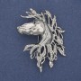 Horse Brooch Pendant with White Crystals, Silvery Metal, 54x41mm+