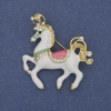 Horse Brooch-Pendant White Enamel and White Crystals Gold-Tone Metal 39x40 mm+