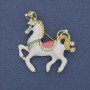 Horse Brooch-Pendant White Enamel and White Crystals Gold-Tone Metal 39x40 mm+